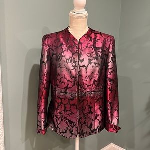Kasper raspberry, multi metallic evening jacket. 10 Petite